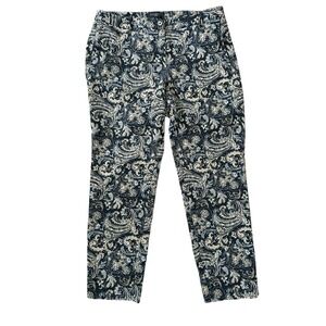 Talbots Paisley Print Stretch Pants Sz 6P Black and Gold